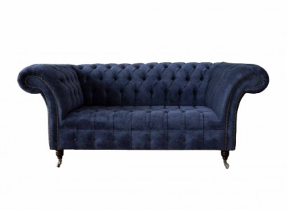 Chesterfield Design Sofa Couch 2-seater Upholstered Blue Sofas Couches New