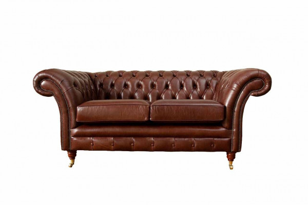 Chesterfield Couch Upholstery Leather Sofas Couches Brown Two-seater New