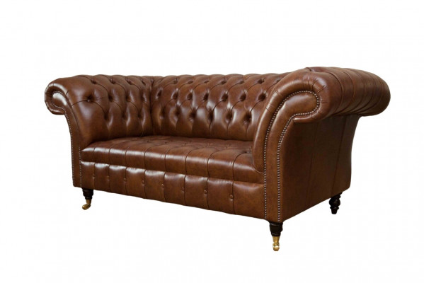 Luxury Sofa 2-Seater Sofas Brown Leather Design Furniture Style Upholstery New