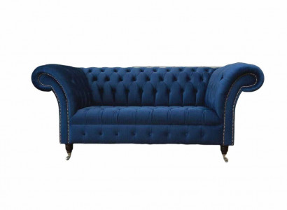 English Chesterfield office seating furniture sofa couch 2-seater royal blue