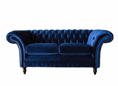 Chesterfield office seating furniture sofa couch 2-seat textile blue