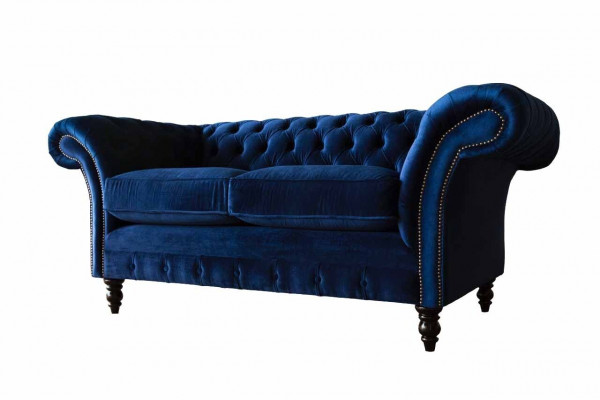 Chesterfield office seating furniture sofa couch 2-seat textile blue