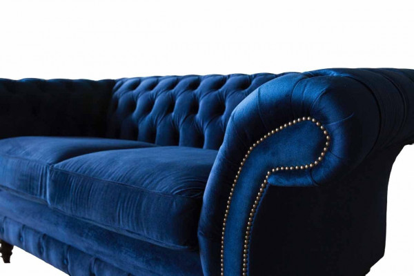 Chesterfield office seating furniture sofa couch 2-seat textile blue