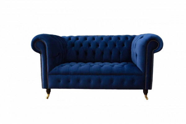 Chesterfield Office Seating Furniture Sofa Couch 2-Seat Textile Blue