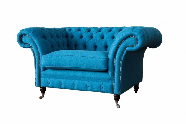 Blue Chesterfield Armchair Upholstered Sofa Couch 1.5 Seater Single Seater Fabric