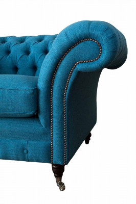 Blue Chesterfield Armchair Upholstered Sofa Couch 1.5 Seater Single Seater Fabric