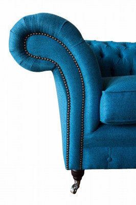 Blue Chesterfield Armchair Upholstered Sofa Couch 1.5 Seater Single Seater Fabric