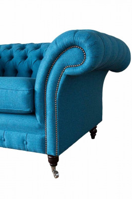 Blue Chesterfield Armchair Upholstered Sofa Couch 1.5 Seater Single Seater Fabric