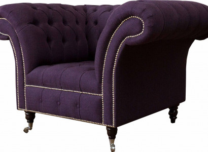 Armchair Single Seater Luxury 1 Seat Seat Design Textile Purple Fabric Chesterfield