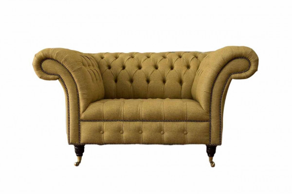 Chesterfield Armchair Design Upholstered Sofa Couch Brown Textile Furniture New