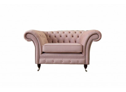 Chesterfield Design Armchair Pink Upholstery Luxury Textile Couch 1 Seater