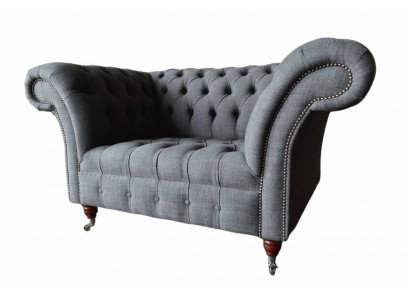 Chesterfield Design Armchair Gray Upholstery Luxury Textile Couch 1-Seater
