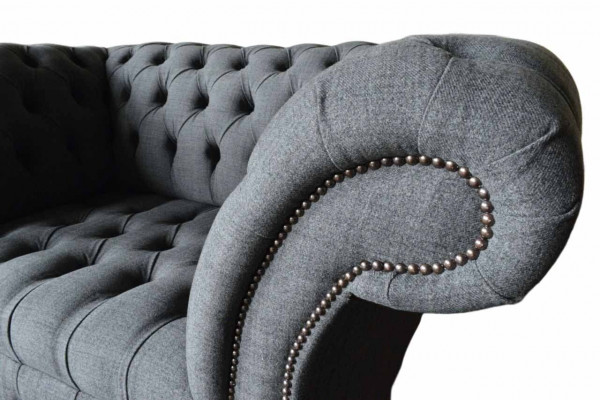 Chesterfield Design Armchair Gray Upholstery Luxury Textile Couch 1-Seater