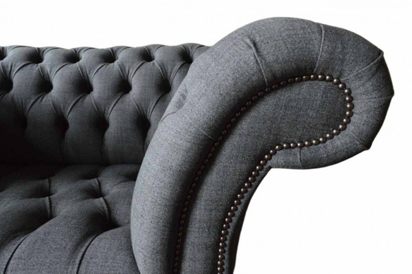 Chesterfield Design Armchair Gray Upholstery Luxury Textile Couch 1-Seater