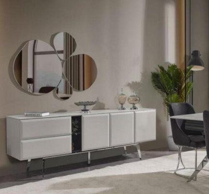 Luxury dining room black gray dining table with six chairs sideboard dining set 9 pieces.