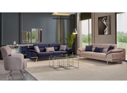 Luxury Sofa Set 331 Seater Three-Seater Sofa Armchair Fabric Blue Modern