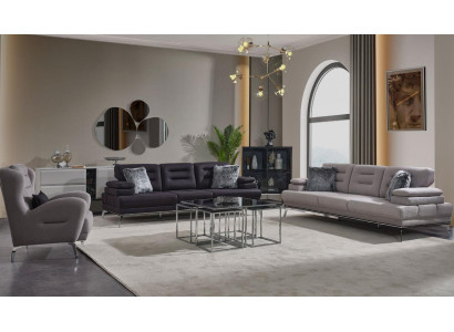 Luxury Sofa Set 3-3-1 Three-Seater Sofa Armchair Fabric Gray Modern