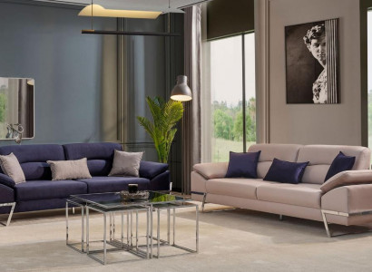 Three-seater suite sofa set 3-seat fabric luxury blue set suites