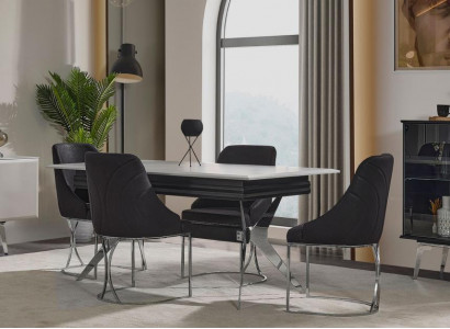 Dining area Dining room Dining table Chairs Table Modern 7-piece Black Extendable