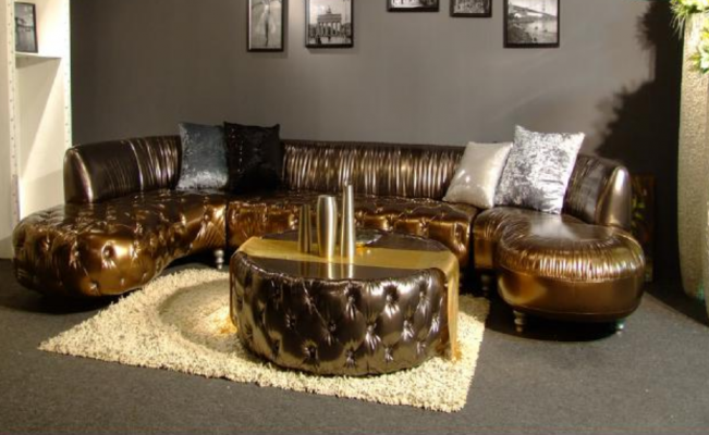 Chesterfield U-Shape Sofa Luxury Couch Living Area Gold Corner Unit