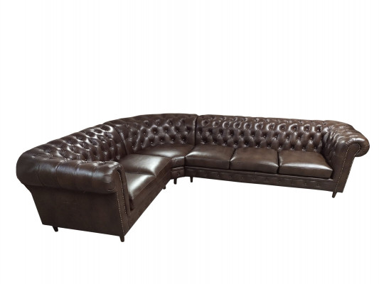 Chesterfield Corner Sofa L-Shape Sofa Brown Luxury Furniture Couch Corner Suite