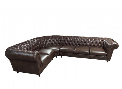 Chesterfield Corner Sofa L-Shape Sofa Brown Luxury Furniture Couch Corner Suite