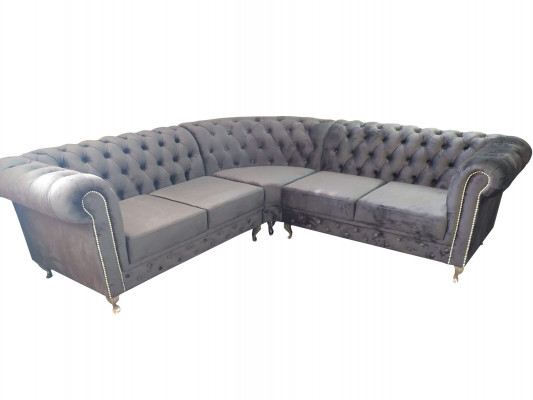 Chesterfield L-shape sectional sofa couch design upholstered fabric sofa corner couches