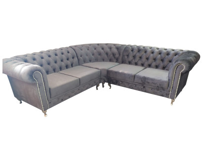 Chesterfield L-shape sectional sofa couch design upholstered fabric sofa corner couches