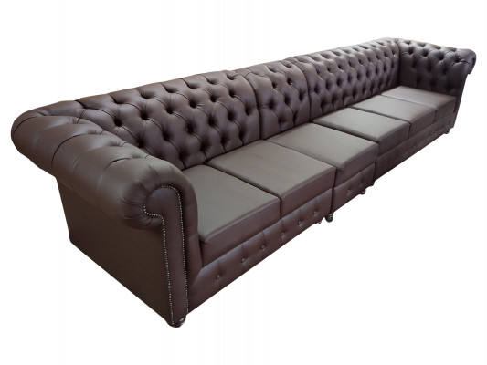 Chesterfield Big Sofa Couch Leather Sofa XXL Big Sofas Brown Couch 6 Seater