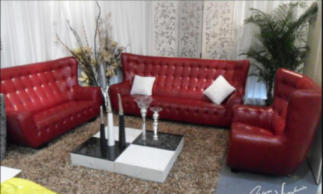 Chesterfield Sofa Set Armchair 3-Piece Leather Sofa Red Modern