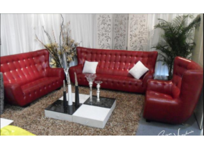 Chesterfield Sofa Set Armchair 3-Piece Leather Sofa Red Modern
