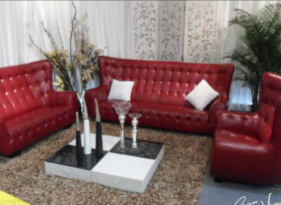 Chesterfield Sofa Set Armchair 3-Piece Leather Sofa Red Modern