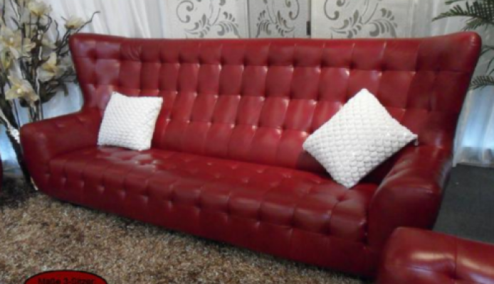 Chesterfield Sofa Set Armchair 3-Piece Leather Sofa Red Modern