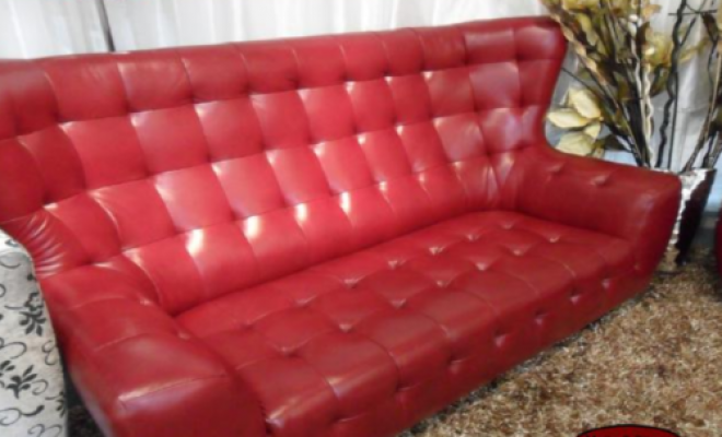 Chesterfield Sofa Set Armchair 3-Piece Leather Sofa Red Modern