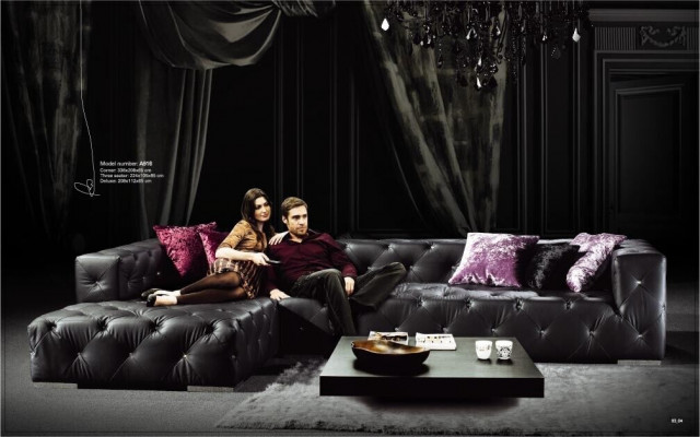 Sectional sofa L-shape Chesterfield luxury sofa black couch leather sofa