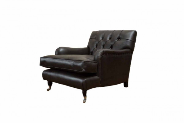 Designer Armchair 1 Seater Brown Leather Textile Luxury Sofa Chesterfield