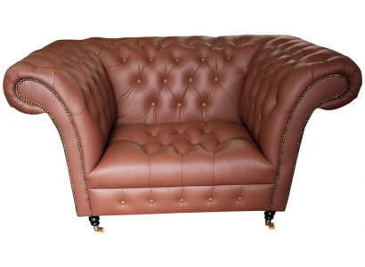 Luxury Chesterfield Armchair Leather Seat Lounge Chair Brown Modern