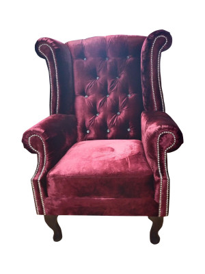 Chesterfield Wingback Chair Velvet Red Sofa 1 Seater Modern