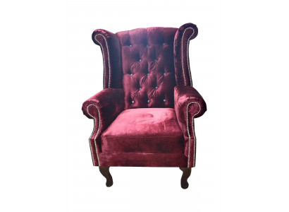 Chesterfield Wingback Chair Velvet Red Sofa 1 Seater Modern