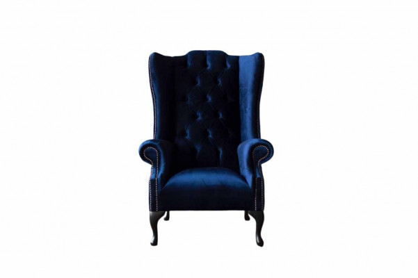 Wingback chair Chesterfield sofa couch upholstery 1-seater armchair fabric blue
