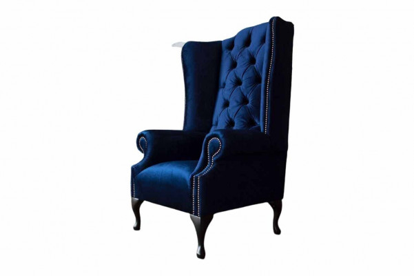Wingback chair Chesterfield sofa couch upholstery 1-seater armchair fabric blue