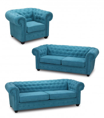 Chesterfield Sofa Set Couch Upholstery Furniture Set 3+2+1 Turquoise