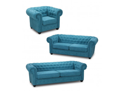 Chesterfield Sofa Set Couch Upholstery Furniture Set 3+2+1 Turquoise