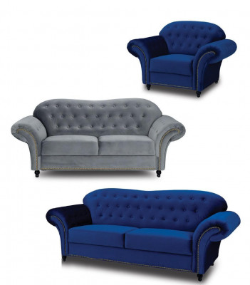 Chesterfield Sofa Set Couch Upholstered Furniture 3+2+1 Velvet Fabric Couches