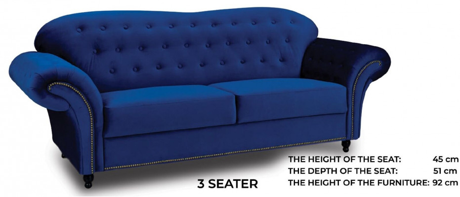 Chesterfield Sofa Set Couch Upholstered Furniture 3+2+1 Velvet Fabric Couches