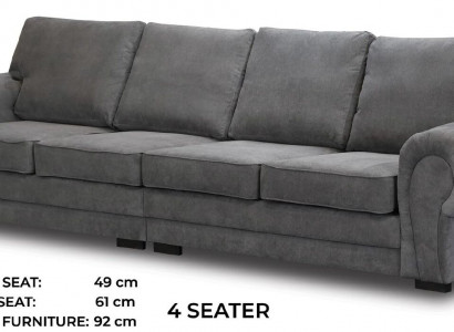 Four-seater classic sofa furniture upholstery in gray comfortable couch fabric