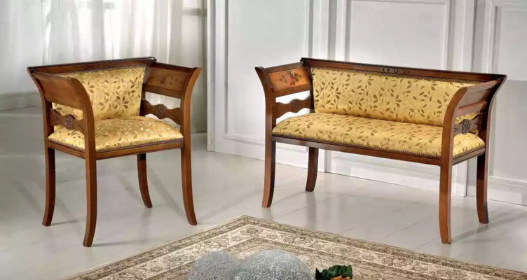 Designer seating set upholstered bench luxury seating furniture fabric chair 2+1 seat
