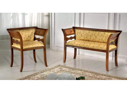 Designer seating set upholstered bench luxury seating furniture fabric chair 2+1 seat