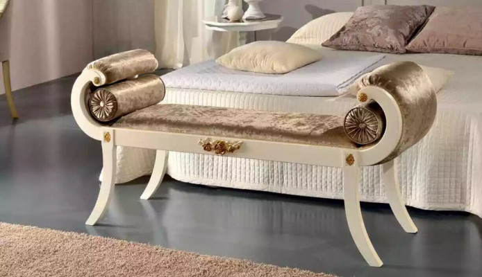 Classic beige upholstered bench seating furniture designer wooden furniture