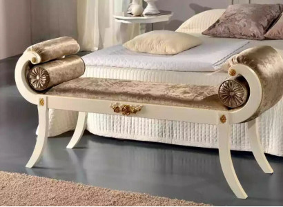 Classic beige upholstered bench seating furniture designer wooden furniture